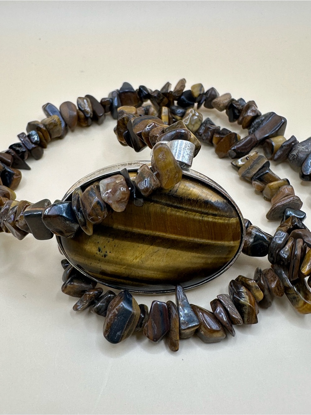 Tiger Eye Beaded Necklace & Pendant - Pocket Stone & Palo Santo Smudging Stick